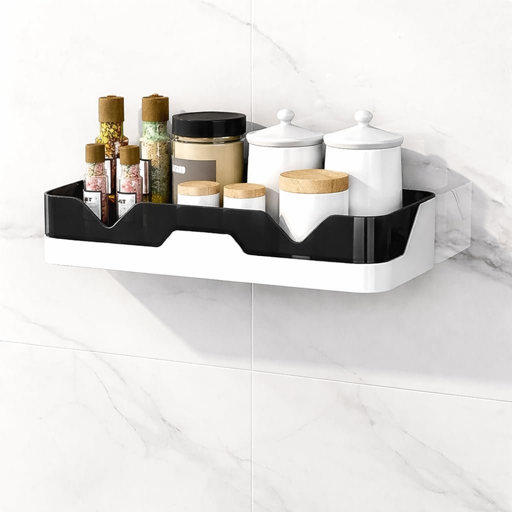 Adhesive Kitchen and Bathroom Shelves Wall Organizer Plastic Storage 